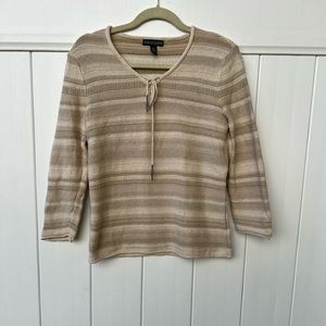 Lauren Jeans Company Ralph Lauren Women's Medium Tie Neck Tan‎ Cream  Sweater